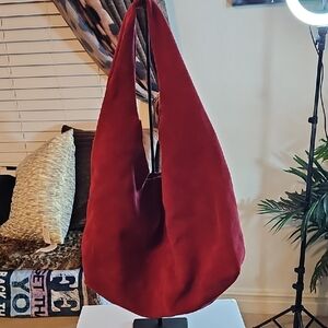 Chic Red Suede Hobo Bag